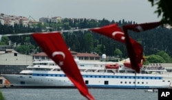 Turkish aid ship, the Mavi Marmara, is seen in Istanbul, Turkey, Monday, May 30, 2011. Pro-Palestinian activists marked the first anniversary of a deadly raid by Israel on a Turkish aid ship bound for the Gaza Strip by gathering on the deck of the same bo