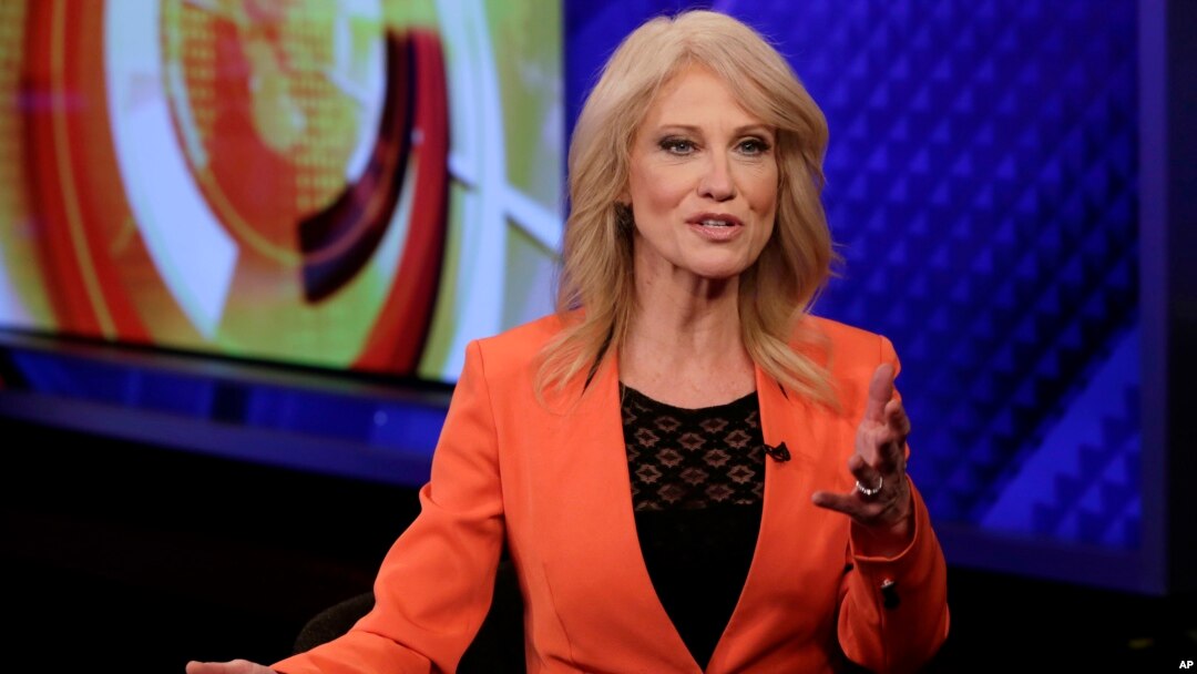 FILE - White House counselor Kellyanne Conway is interviewed by Howard Kurtz during a taping of his "MediaBuzz" program on the Fox News Channel in New York, March 10, 2017.