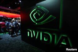 FILE - The Nvidia booth is shown at the E3 2017 Electronic Entertainment Expo in Los Angeles, June 13, 2017.