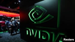 资料照：英伟达Nvidia 在美国洛杉矶电子游戏展览会的展台。（2017年6月13日）