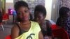 Masia Haliki, 23, left and Vida Sunkari, 26, right, at the food court of the Accra Mall, July 5, 2012. (Laura Burke / VOA)