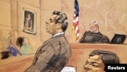 FILE - Defense attorney Jeffrey Lichtman, left, gives closing arguments during the trial of accused Mexican drug lord Joaquin "El Chapo" Guzman in this courtroom sketch in Brooklyn federal court in New York City, Jan. 31, 2019. 