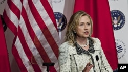 Secretary of State Hillary Clinton delivers an address to the US-China Conference at the US Institute of Peace in Washington, DC, March 7, 2012.