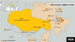 Locations of self-immolations in Tibet