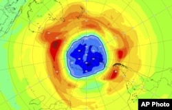 Ozone hole over the South Pole on 16 September 2021 (AP Photo/European Space Agency, ESA)