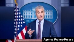 Jeff Zients, the White House's Covid-19 response czar, speaks during a press briefing on April 13, 2021, in Washington.