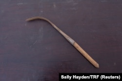 An implement used for performing female genital mutilation (FGM) on young girls in Karamoja, Uganda, Jan. 31, 2018.