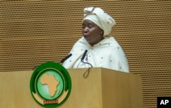 FILE - African Union Commission Chairperson Nkosazana Dlamini Zuma delivers a speech during the opening ceremony of the African Union Summit in Ethiopian capital Addis Ababa, Jan. 30, 2016.