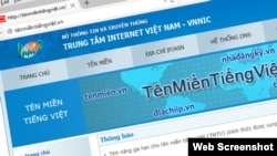 A screenshot of the Vietnam Internet Network Information Center website with the Vietnamese domain.