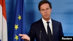 Netherlands' Prime Minister Mark Rutte holds a news conference during an EU Summit at the European Council headquarters in Brussels, Belgium Dec. 15, 2016.