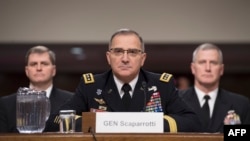 FILE - U.S. Army General Curtis Scaparrotti, Commander of the U.S. European Command, testifies on Capitol Hill before the U.S. Senate Armed Services Committee, in Washington, March 8, 2018.