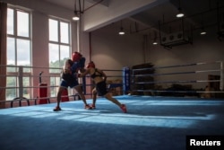 Huang Wensi in action during her final training session in Ningbo, Zhejiang province, China, before she heads to Taiwan for her Asia Female Continental Super Flyweight Championship match, Sept. 22, 2018.