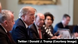 Prezident Donald Tramp Oq uyda vazirlar bilan yig'ilish qilmoqda, 10-aprel, 2018-yil.