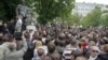 Russian opposition protesters in the opposition camp at the Chistiye Prudy in Moscow