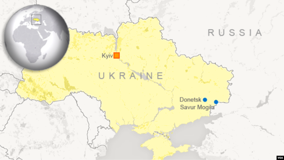 Bản đồ Savur Mogila, nơi hai chiếc máy bay chiến đấu của Ukraine bị bắn rơi.