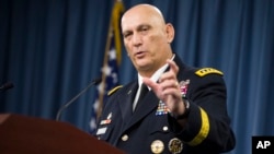 Outgoing Army Chief of Staff Gen. Ray Odierno speaks during his final news briefing at the Pentagon, Aug. 12, 2015. 