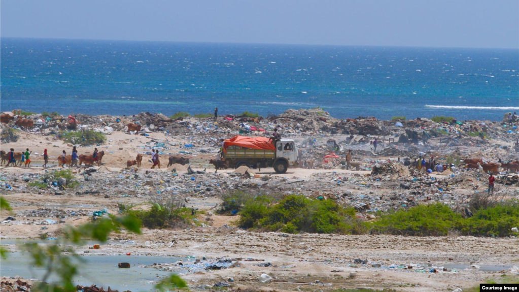 A truck prepares to dump trash at Jazeera Beach, one of the most popular beaches in Somalia's capital, Mogadishu. (Courtesy - Jamal Ali)