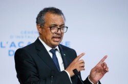 FILE - WHO Director-General Tedros Adhanom Ghebreyesus speaks during the opening of the World Health Organization Academy in Lyon, France, Sept. 27, 2021.