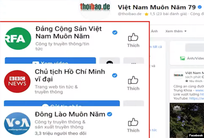 Các trang Facebook của VOA, RFA, BBC và Thời Báo bị hacker xâm nhập và đổi tên trong một thời gian ngắn.