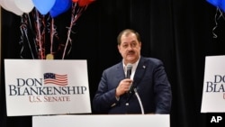 Former Massey Energy CEO Don Blankenship speaks to supporters in Charleston, W.Va., May 8, 2018. Blankenship conceded defeat to state Attorney General Patrick Morrisey, who will face Sen. Joe Manchin in the general election.