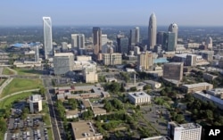 The skyline of downtown Charlotte, North Carolina on August 16, 2012. The city will host the Democratic National Convention on September 3, 2012.