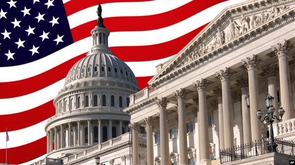美国国旗与国会大厦(photo:VOA)