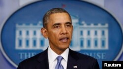 바락 오바마 미국 대통령이 17일 백악관에서 우크라이나 사태에 관한 미국 정부의 입장을 밝히고 있다.