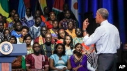 Barack Obama s'adresse aux jeunes leaders africains du YALI, Washington, le 3 août 2016. (AP Photo/J. Scott Applewhite)