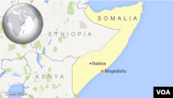 Map kota Baidoa Somalia dimana terjadi serangan bom bunuh diri dan bom mobil pada hari Jumat malam, 5/12/2014.