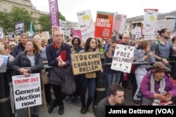 57 Varieties of Protest: Thousands of anti-Trump protesters gathered in London’s Trafalgar Square ahead of a march down Whitehall to within shouting distance of the U.S. President as he held talks with Theresa May, Britain’s outgoing prime minister, June 4, 2019.