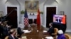 美國總統拜登與白宮國家安全顧問沙利文、國務卿布林肯和財政部長耶倫在白宮通過網絡視頻與中國國家主席習近平交談。 (2021年11月15日)