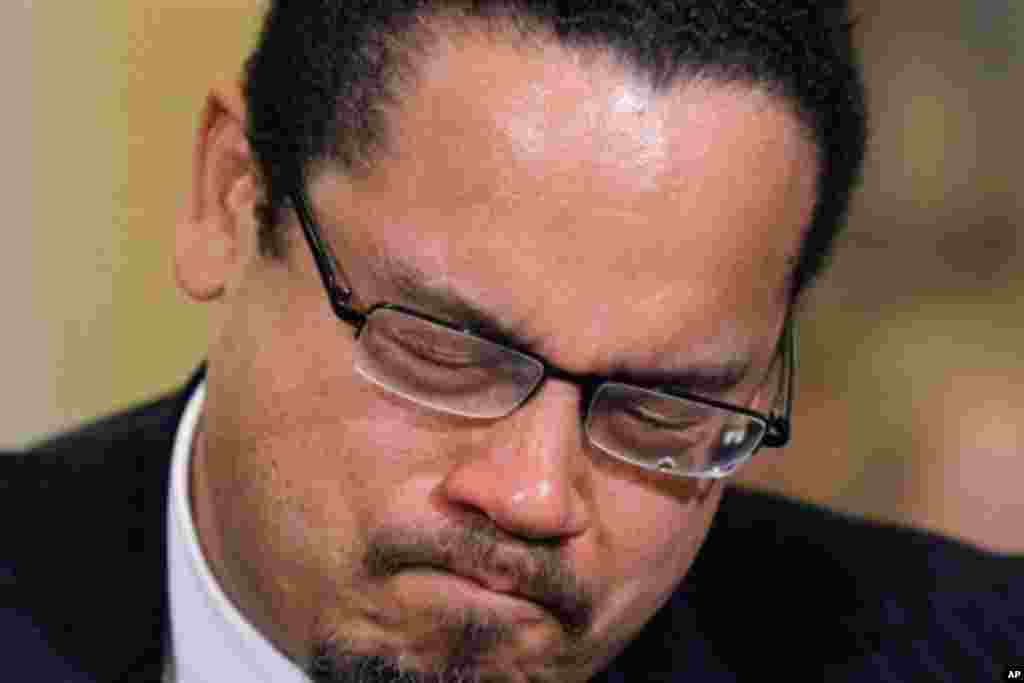 Rep. Keith Ellison, D-Minn., one of only two Muslim's in Congress, becomes emotional as he testifies before the House Homeland Security Committee on the extent of the radicalization of American Muslims, on Capitol Hill in Washington, Thursday, March 10, 2