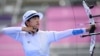 韩国射箭女选手安山在东京奥运会赛场上。（2021年7月30日）