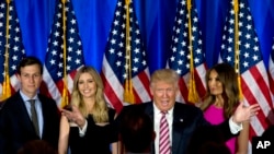 Jared Kushner, Ivanka Trump, Donald Trump et son épouse Melania. (Archives). 