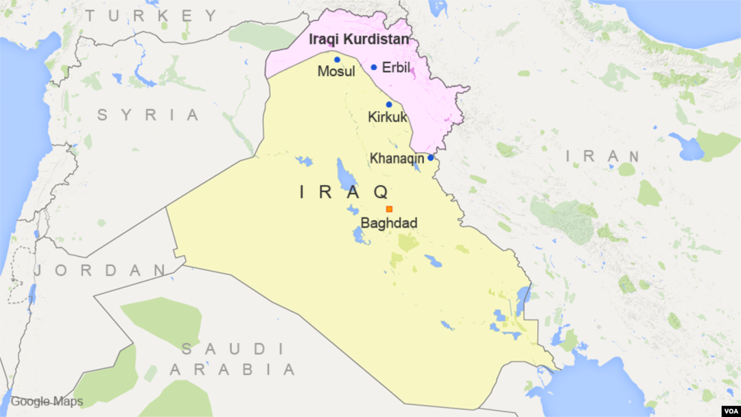 A map showing the location of Iraqi Kurdistan