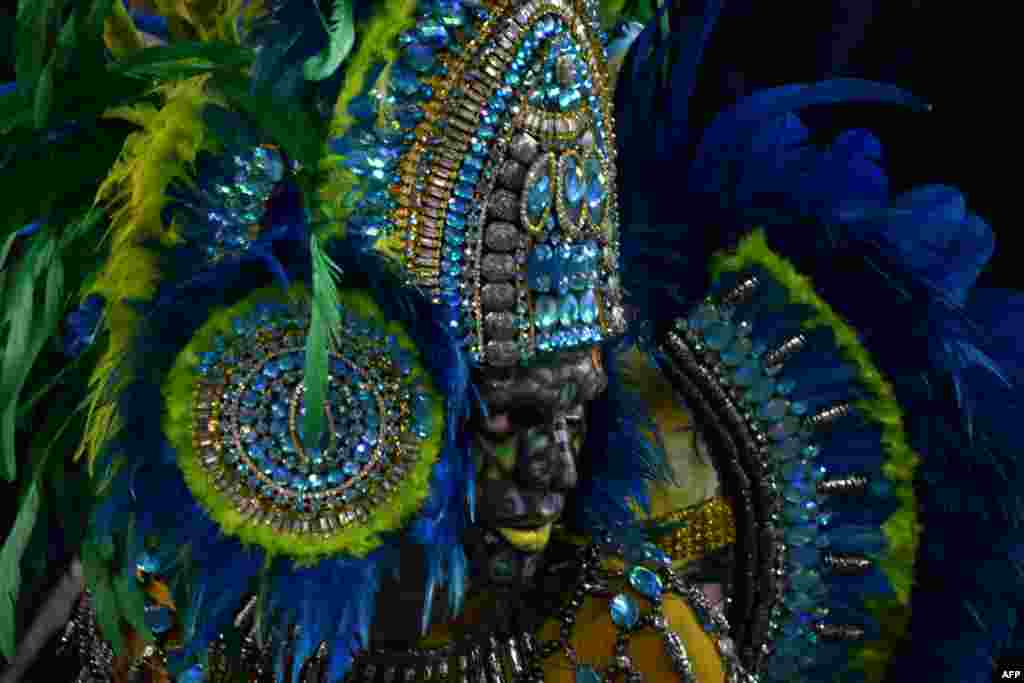 A reveler of the Unidos de Vila Maria samba school performs during the second night of carnival&nbsp;at the city&#39;s Sambadrome in Sao Paulo, Brazil.