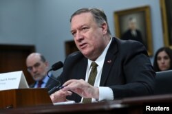 FILE - U.S. Secretary of State Mike Pompeo testifies at a House Appropriations Subcommittee hearing on the State Department's budget request for 2020 in Washington, D.C., March 27, 2019.