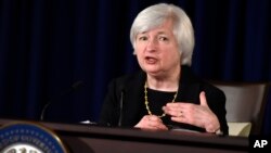 Federal Reserve Chairman Janet Yellen speaks during a news conference at the Federal Reserve in Washington, Sept. 17, 2014.