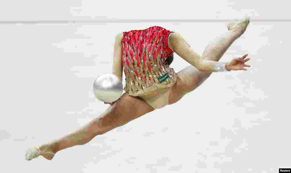 Russia&#39;s Margarita Mamun performs in the individual final program at the 31st European Rhythmic Gymnastics Championships in Minsk, Belarus.