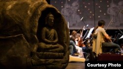 A Buddhist status placed on stage during a rehearsal of "Bangsokol" at Brooklyn Academy of Music, in New York, United States. (Courtesy photo of CLA)