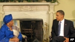 US President Obama and his Liberia counterpart Ellen Johnson Sirleaf meet in the Oval Office, Washington, D.C., 27 May 2010