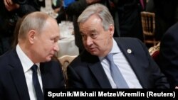 Rusya Cumhurbaşkanı Putin ve BM Genel Sekreteri Guterres (Paris-11 Kasım 2018)