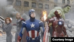 Black Widow (far left) and Captain America (center) in Marvel's "The Avengers" are popular costumes in 2014. (Marvel)