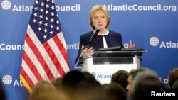 FILE - The 2016 Democratic presidential candidate, Hillary Clinton, speaks at an event hosted by the Atlantic Council in Washington, Nov. 30, 2015.