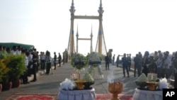 The bridge where the crush happened, cleared of shoes, clothing and water bottles, stands ready for Thursday morning's ceremony to pray for those who died