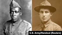 U.S. Army Pvt. Henry Johnson, left, and Sgt. William Shemin, right, are pictured in these undated photographs released June 2, 2015. 