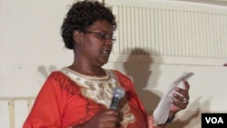 Teccla Hove delivers a keynote speech at her late husband memorial in Harare on Saturday.