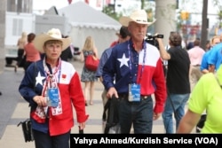 Texas delegates were well-dressed in state gear as they headed toward the Quicken Loans Arena for the Republican National Convention, in Cleveland, July 18, 2016.