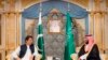 FILE - Pakistani Prime Minister Imran Khan, left, meets Saudi Crown Prince Mohammed bin Salman, Sept. 19, 2018, in Jiddah, Saudi Arabia. 