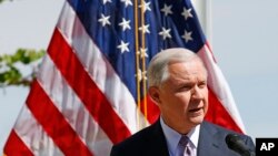 Attorney General Jeff Sessions speaks at a news conference after touring the U.S.-Mexico border with border officials in Nogales, Arizona, April 11, 2017.